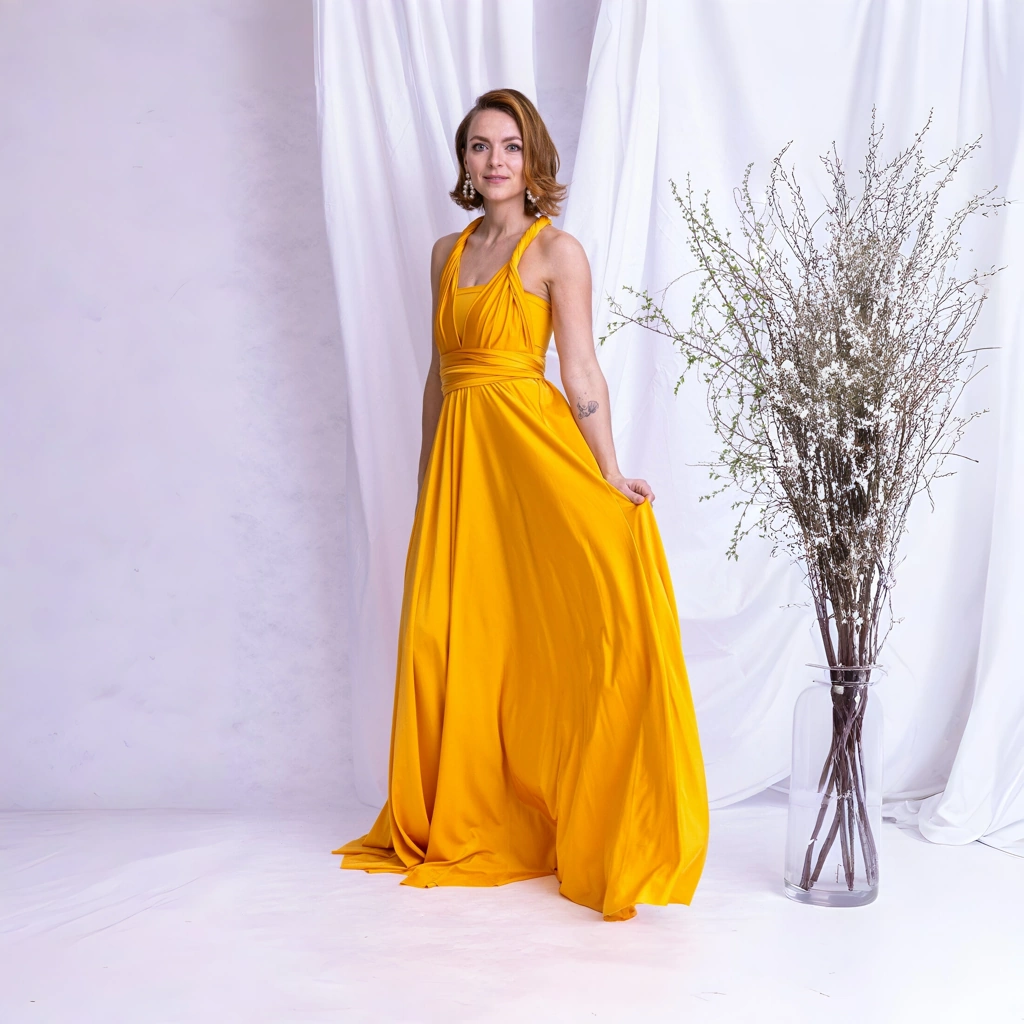 Wickelkleid Gelb, Brautjungfernkleid, Hochzeitsgast, Ballkleid